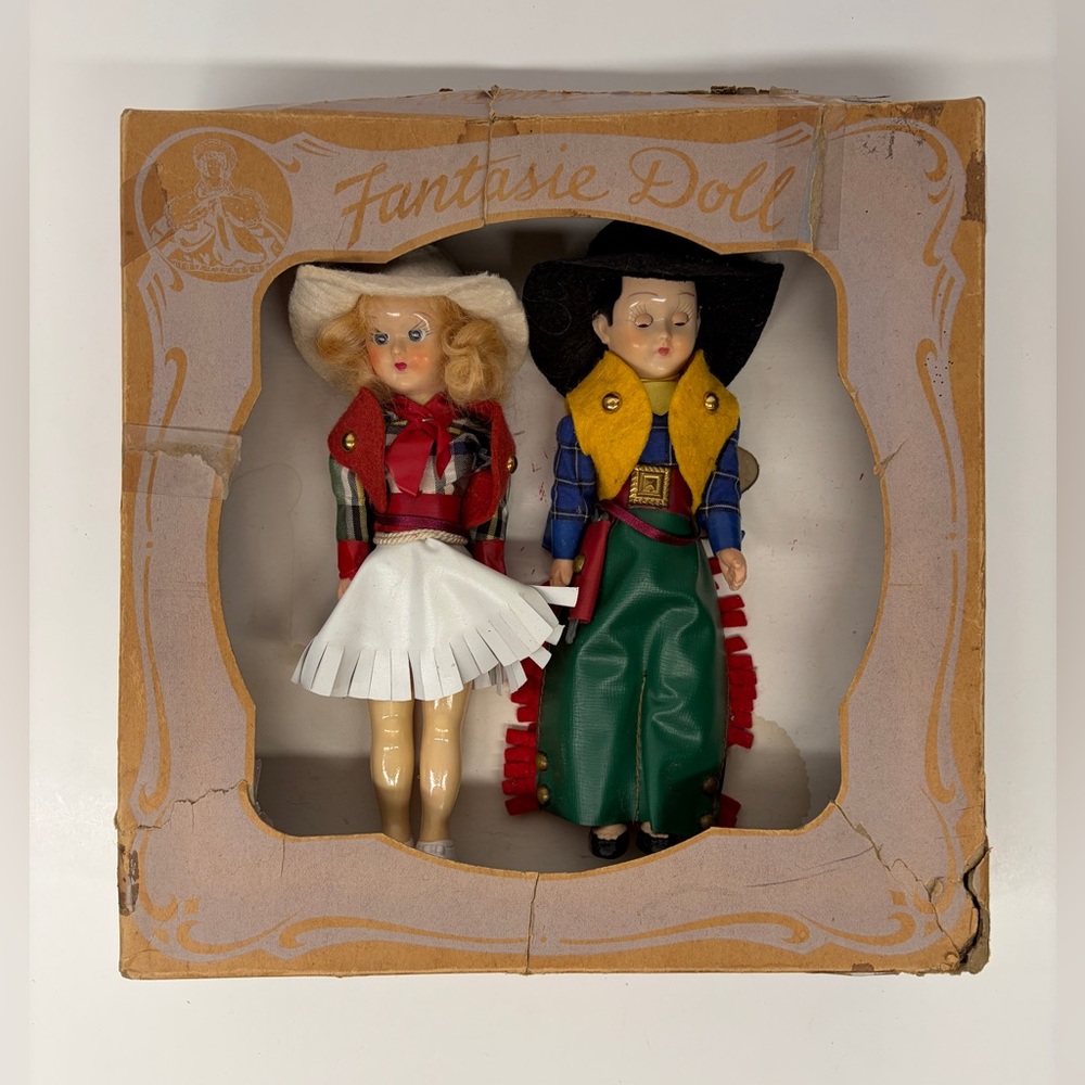 Fantasie Doll Vintage Cowboy & Cowgirl Set Sleepy Eye Original Box
